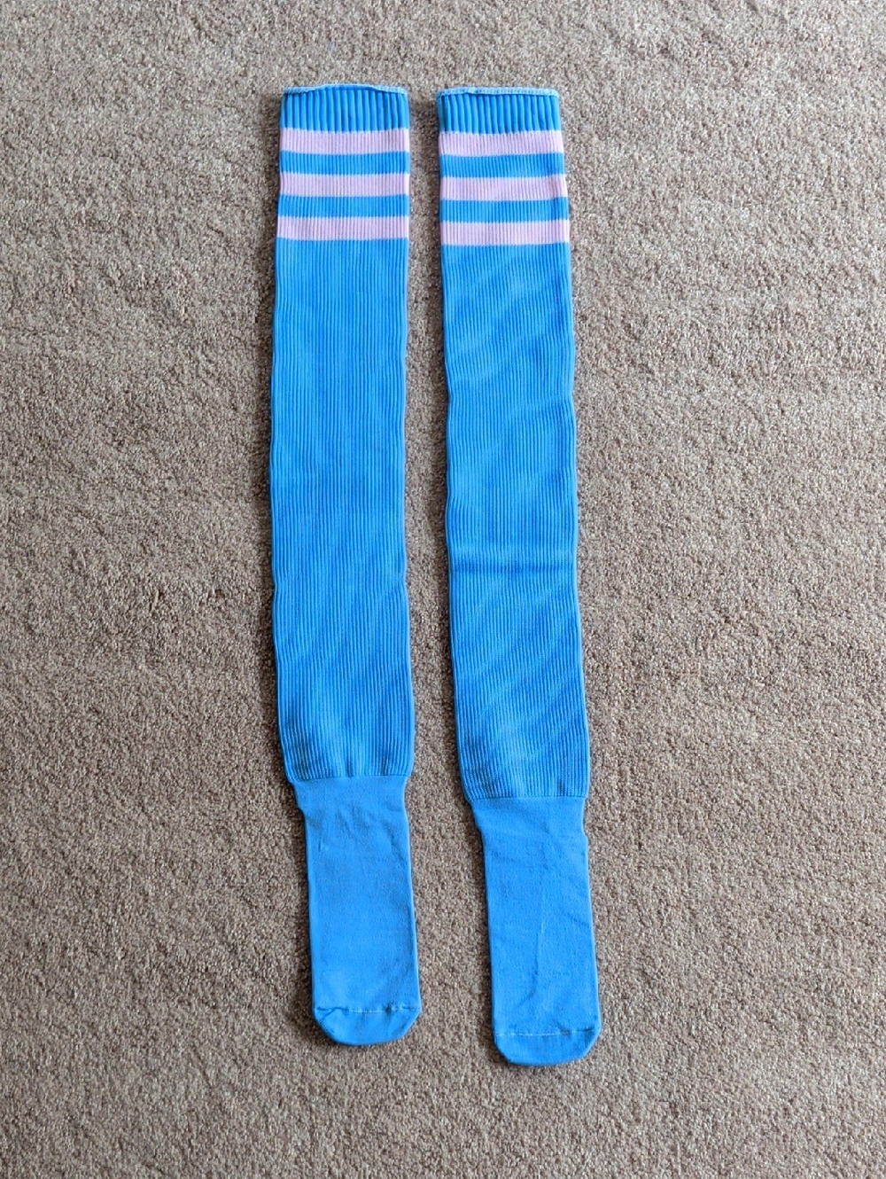 Women's Blue Over-the-Knee Socks with Pink Stripes